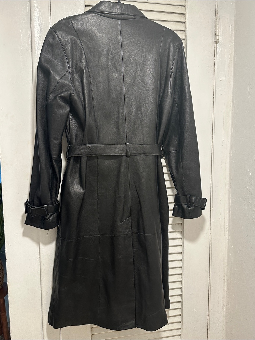 INC International Concepts Black Leather Belted Trench Coat - Picture 6 of 8